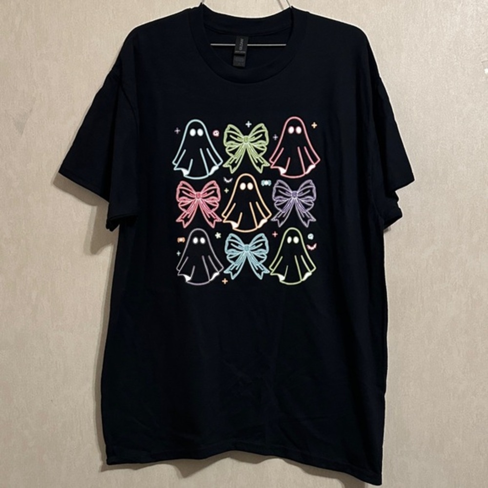 NWOT Gildan Black T-Shirt w/ Neon Designed Ghost Graphics
